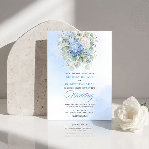 Elegant Boho Pastel Blue Hydrangea Wedding Invite