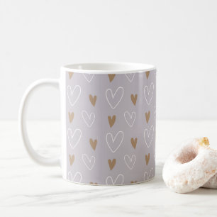 Elegant Boho Pastel Hearts Grey Gold Gift Coffee Mug