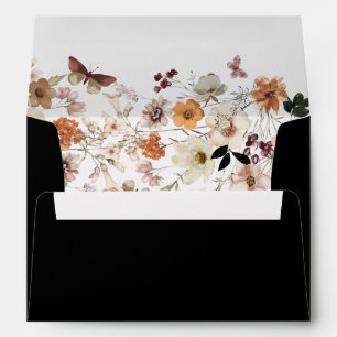 Elegant Boho Pastel Wildflower Black Royal Wedding Envelope