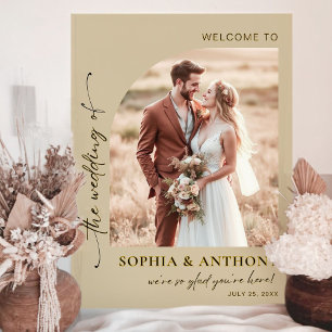 Elegant Boho Photo Acrylic Wedding Welcome Sign 