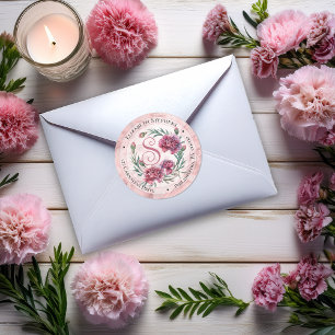 Elegant Boho Pink Carnations Floral Return Address Classic Round Sticker