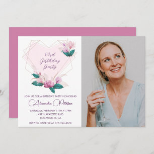Elegant Boho Pink Floral Photo 63rd birthday Invitation