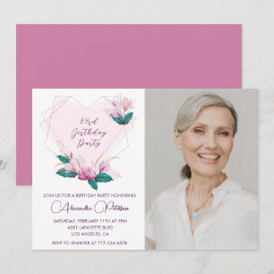 Elegant Boho Pink Floral Photo 83rd birthday Invitation