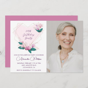 Elegant Boho Pink Floral Photo 84th birthday Invitation