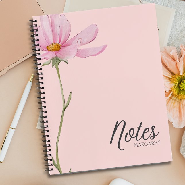 Elegant Boho Pink Flower Minimal Stylish Notebook (Creator Uploaded)