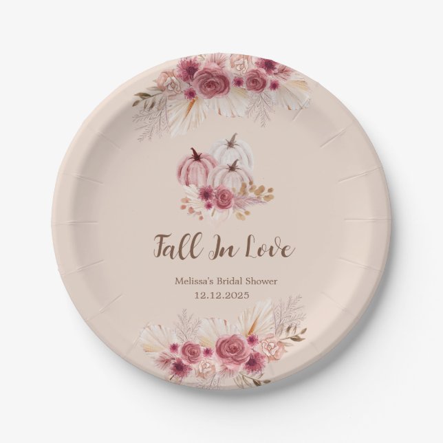Elegant Boho Pink Pumpkin Bridal Shower Paper Plate (Front)