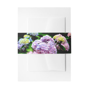 Elegant boho pink purple blue florals hydrangeas invitation belly band