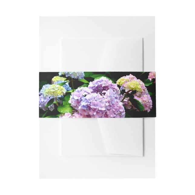 Elegant boho pink purple blue florals hydrangeas invitation belly band (Front Example)