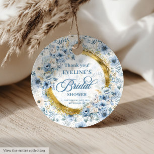 Elegant Boho Powder Blue Gold Floral Bridal Shower Favour Tags