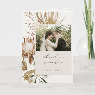 Elegant Boho Protea Dried Palm Floral Wedding Thank You Card
