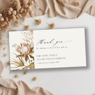 Elegant Boho Protea Dried Palm Floral Wedding Thank You Card