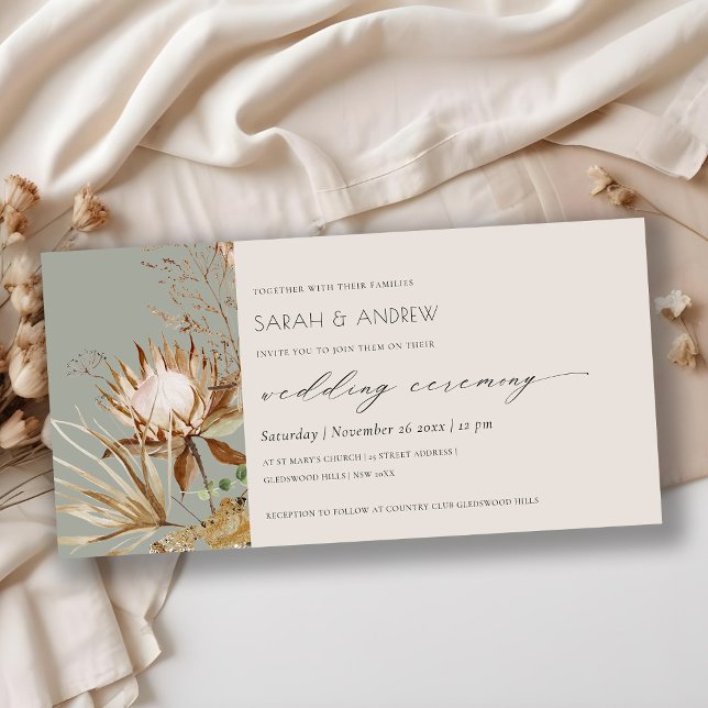 Elegant Boho Protea Dry Palm Floral Wedding Invite (Creator Uploaded)