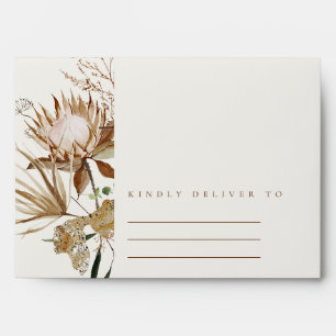 Elegant Boho Protea Ivory Dry Palm Floral Wedding Envelope