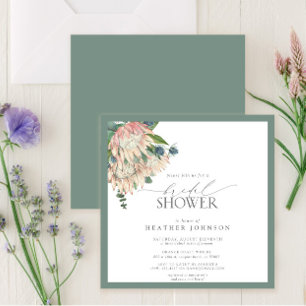 Elegant Boho Protea Watercolor Bridal Shower Invitation