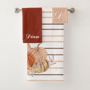 Elegant Boho Pumpkin pampas grass Personalised  Bath Towel Set