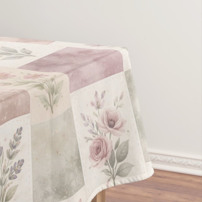 Elegant Boho Purple Quilt Floral Patchwork Pattern Tablecloth (In Situ)
