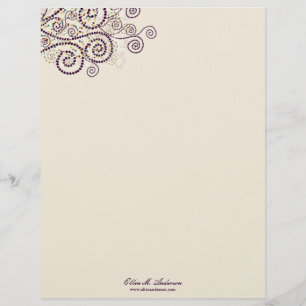 Elegant Boho Purple Spirals Artistic Deco Custom Customised Letterhead