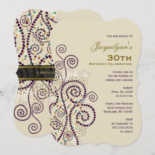 Elegant Boho Purple Spirals Birthday Party Invite