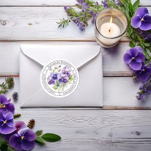 Elegant Boho Purple Violets Floral Return Address Classic Round Sticker