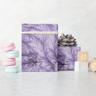 Elegant Boho Purple Whimsical Watercolor Feather Wrapping Paper
