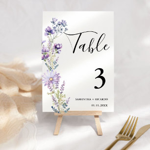 Elegant Boho Purple Wildflower Wedding  Table Number