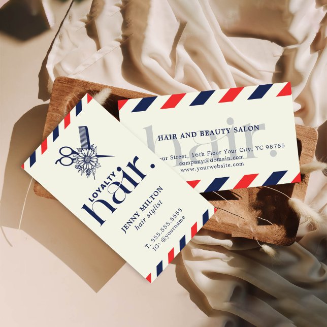 Elegant Boho Red Blue Scissors Hair Stylist Business Card (Creator Uploaded)