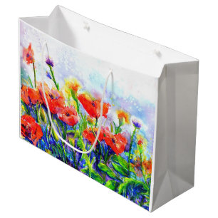 Elegant boho red watercolor Poppy Fields  Large Gift Bag