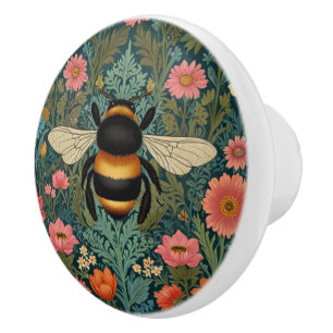 Elegant boho retro bumblebee spring florals ceramic knob