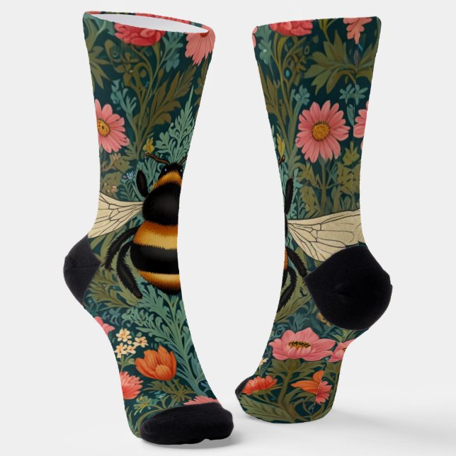 Elegant boho retro bumblebee spring florals  socks (Angled)