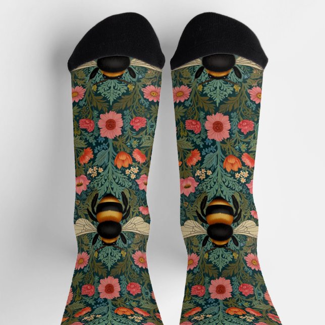 Elegant boho retro bumblebee spring florals  socks (Top)