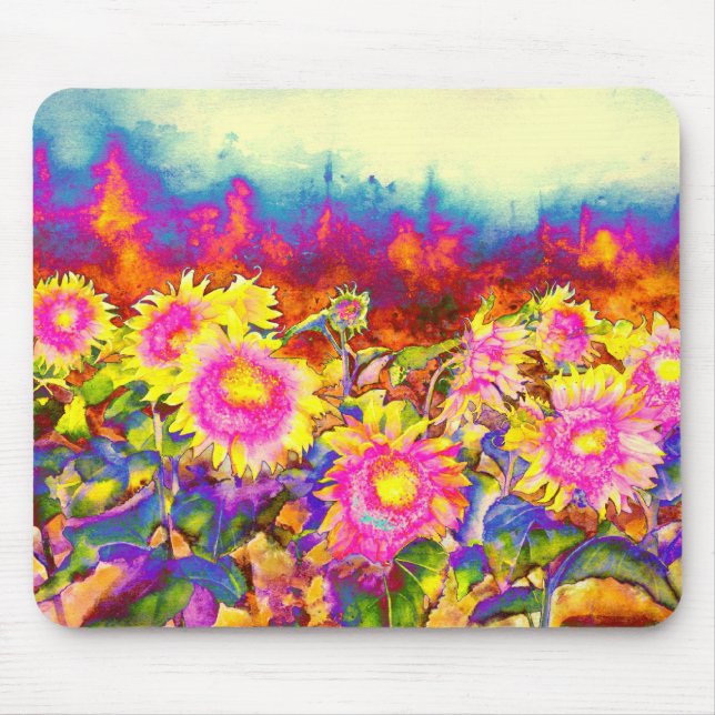 Elegant boho retro sunflowers pink yellow flowers mouse mat (Front)