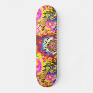 Elegant boho retro sunflowers pink yellow flowers skateboard