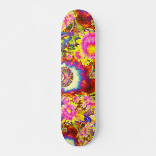 Elegant boho retro sunflowers pink yellow flowers skateboard