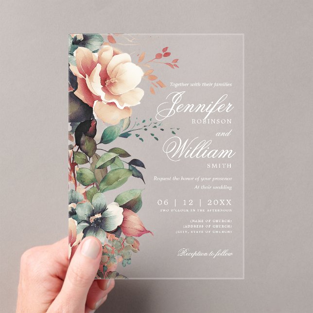 Elegant Boho Romantic Floral Autumn Fall Wedding  Acrylic Invitations (Insitu (Handheld))