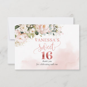 Elegant boho rose gold floral 16th Birthday Party  Thank You Card