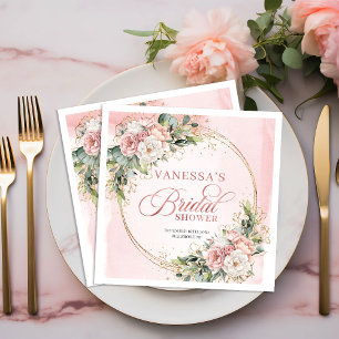 Elegant Boho Rose Gold Floral Bridal Shower Napkin