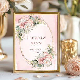 Elegant Boho Rose Gold Floral Custom Sign