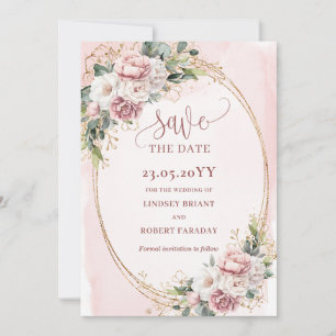 Elegant Boho Rose Gold Floral Save The Date