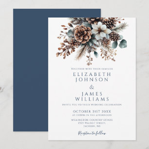 Elegant Boho Rustic Floral Pinecone Wedding Invitation