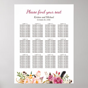 Elegant Boho Rustic Floral Wedding Seating Chart
