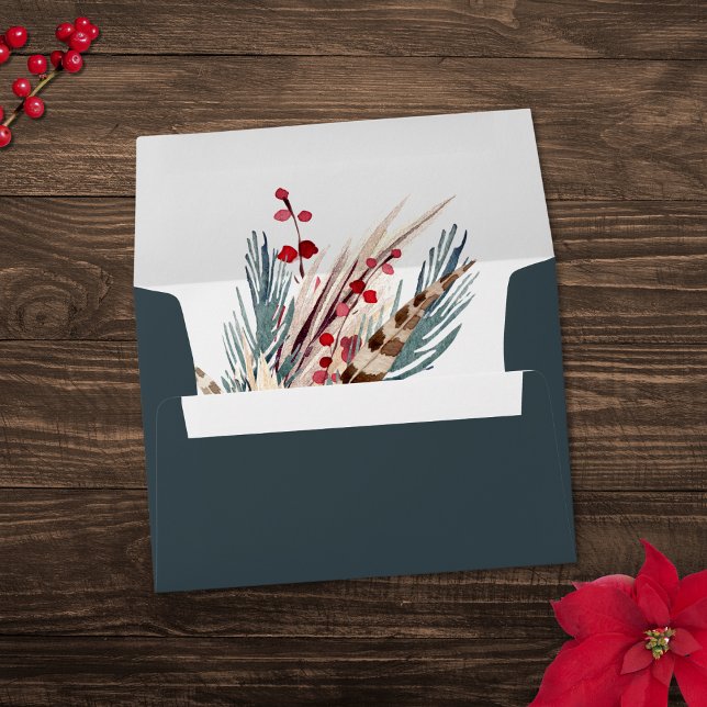 Elegant Boho Rustic Pampas & Pine Green Tan Red Envelope (Creator Uploaded)