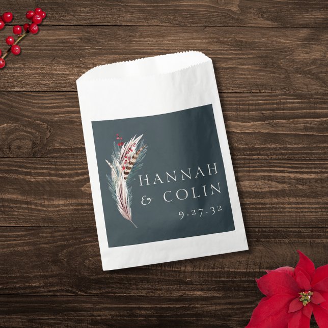 Elegant Boho Rustic Pampas & Pine Green Tan Red Fa Favour Bags (Creator Uploaded)