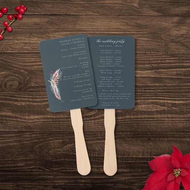 Elegant Boho Rustic Pampas & Pine Green Tan Red Pr Hand Fan (Creator Uploaded)
