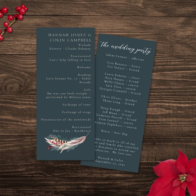 Elegant Boho Rustic Pampas & Pine Green Tan Red Programme (Creator Uploaded)