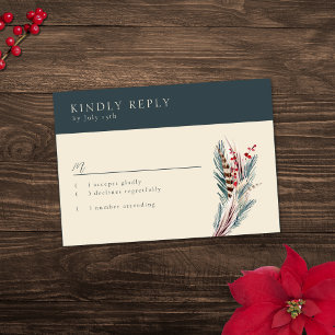 Elegant Boho Rustic Pampas & Pine Green Tan Red RSVP Card