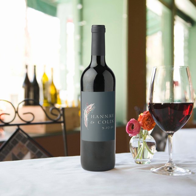 Elegant Boho Rustic Pampas & Pine Green Tan Red Wi Wine Label (Creator Uploaded)