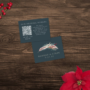 Elegant Boho Rustic Pampas & Pine Green Web QR Enclosure Card