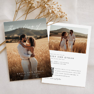 Elegant Boho Rustic QR Code Photo Wedding Invitation