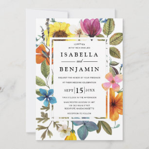 Elegant Boho Rustic Wildflower Summer Wedding Invitation