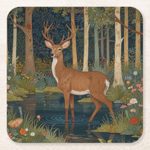 Elegant boho rustic woodland deer  square paper coaster